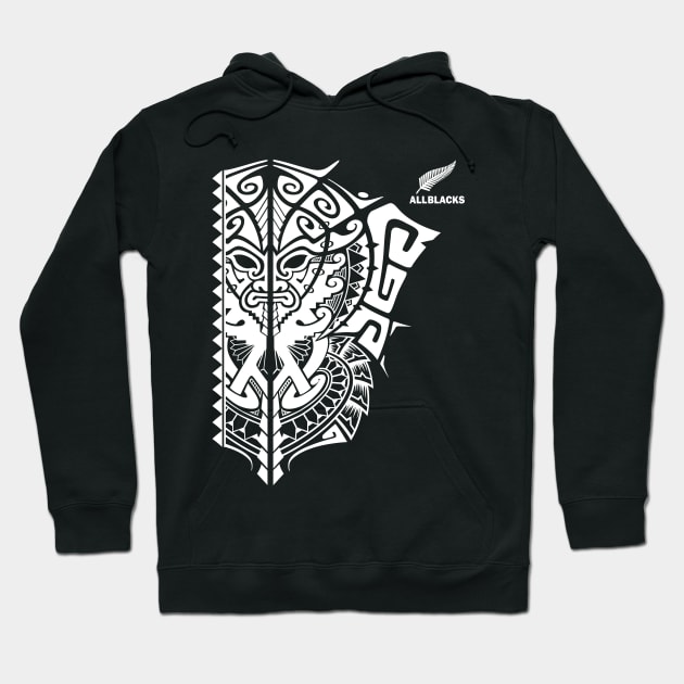 All Blacks Rugby New Zealand Maori Tattoo Warrior Mask Hoodie by CGD